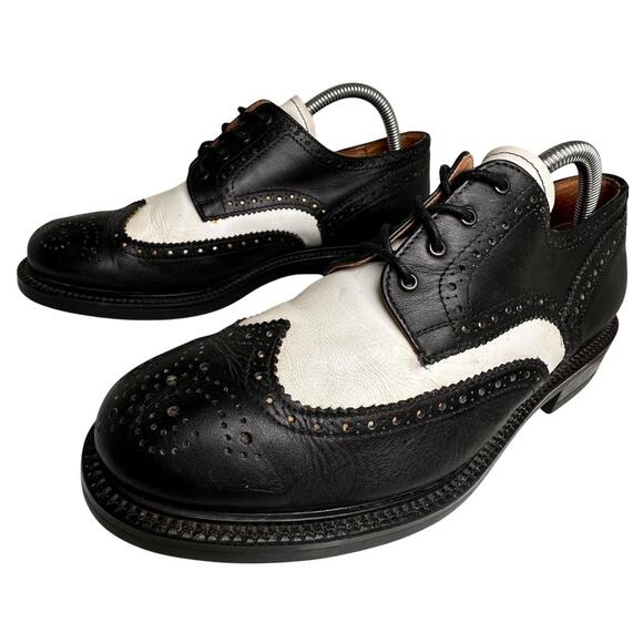 Vtg Spectator Wingtip Brogue Shoes Unisex Made In Italy Men Sz 9 Black White Y2K - Picture 1 of 16